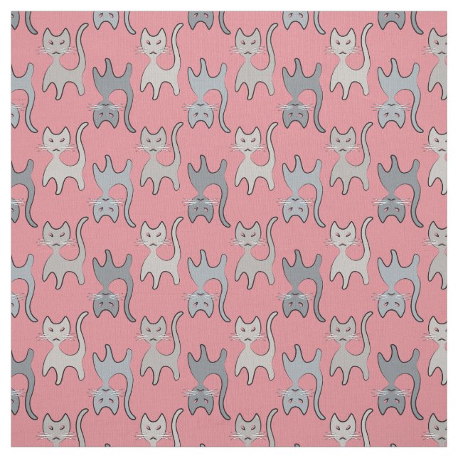 Tela Patrón gráfico de gato retro gris (Retal)
