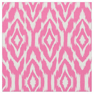 Tela Patrón Ikat blanco y rosa caliente