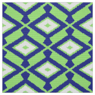Tela Patrón Ikat - Verde, Azul índigo y Blanco