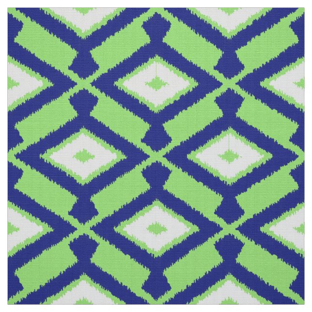 Tela Patrón Ikat - Verde, Azul índigo y Blanco (Retal)