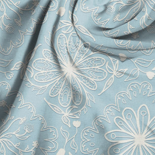 Tela Patrón Ilustrado de Patchwork Floral Azul Vintage