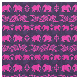Tela Patrón indio de elefante rosa azul sari