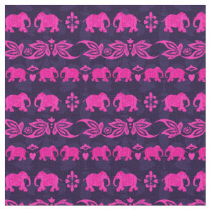 Tela Patrón indio de elefante rosa azul sari