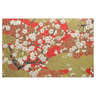 Tela Patrón japonés blanco Sakura fino vintage