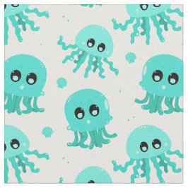 Tela Patrón kawaii de pulpo azul