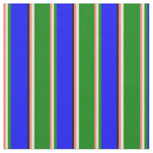 Tela Patrón lino Salmón, Bisque, Verde, Azul y Negro
