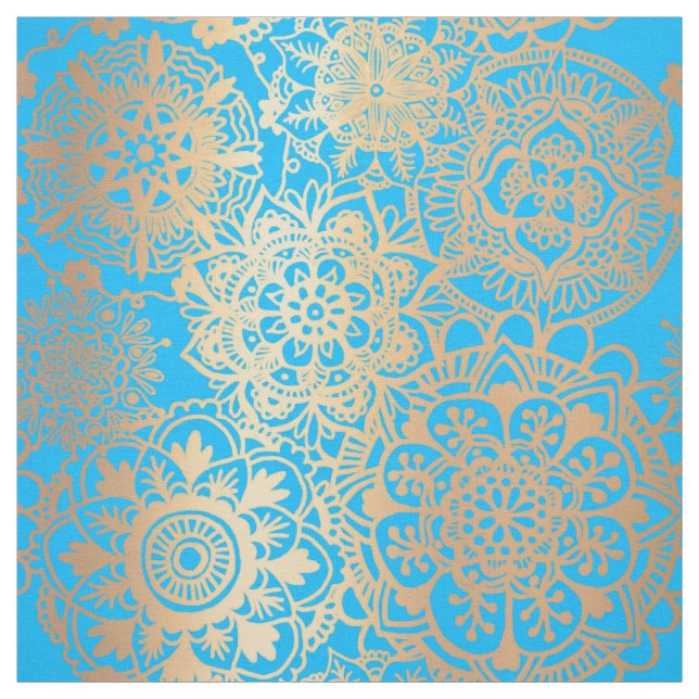 Tela Patrón Mandala azul claro y dorado (Retal)