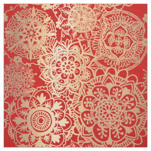 Tela Patrón Mandala de Navidades rojos y dorados