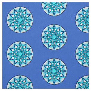 Tela Patrón Mandala, turquesa, azul cobalto y blanco