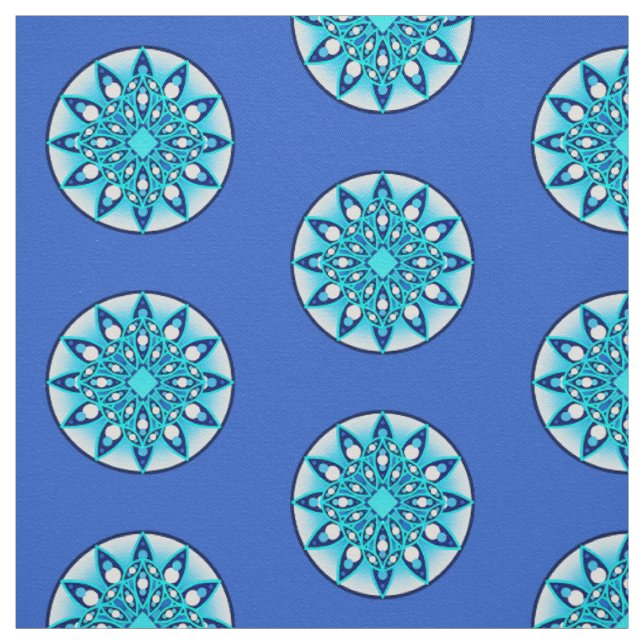 Tela Patrón Mandala, turquesa, azul cobalto y blanco (Retal)
