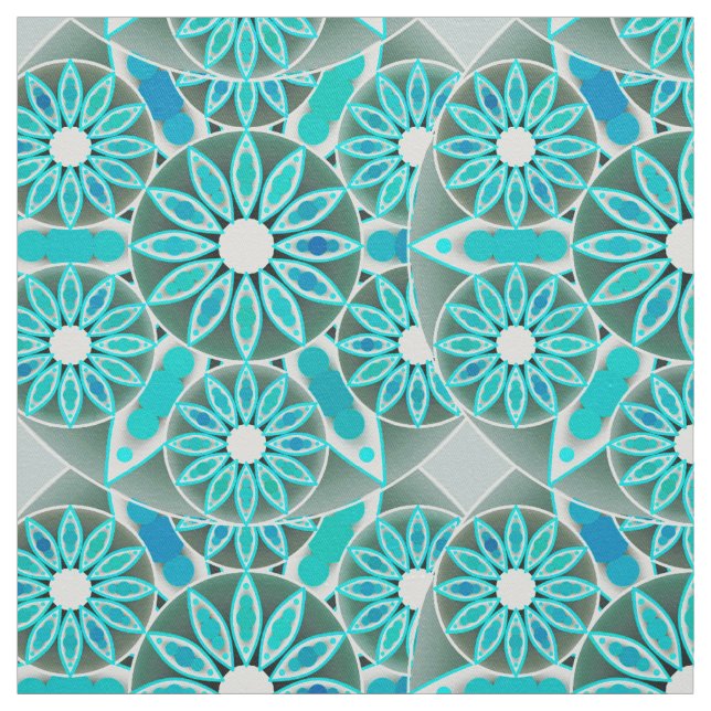 Tela Patrón Mandala, turquesa, gris plateado y blanco (Retal)