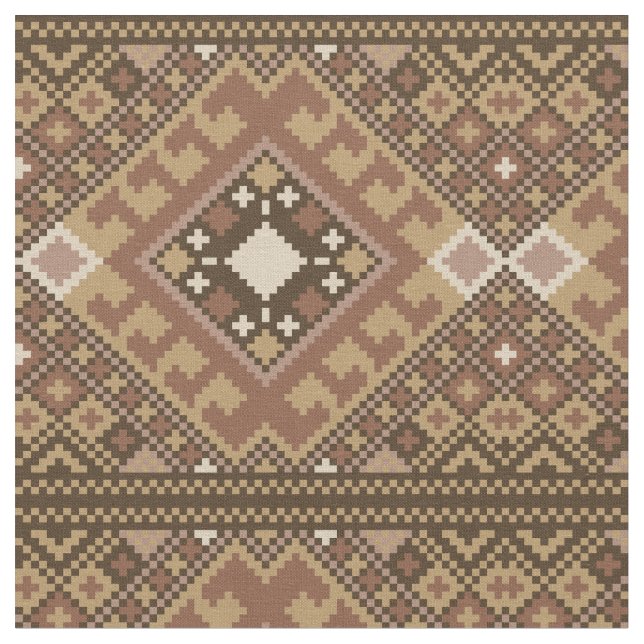 Tela Patrón marrón de Pixel Aztec (De cerca)