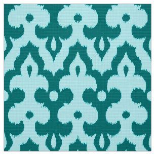 Tela Patrón marroquí de Damasco de Ikat, Turquesa y A