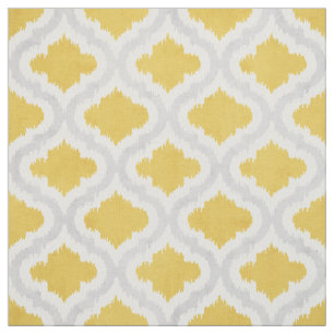 Tela Patrón marroquí de ikat gris amarillo liso