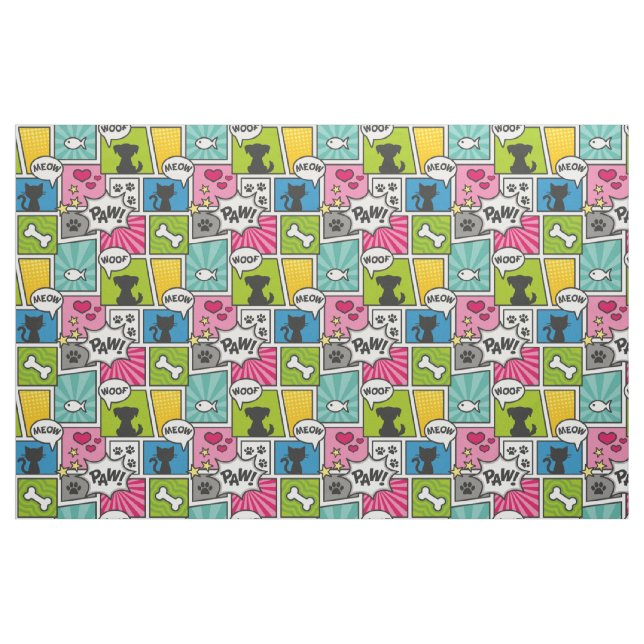 Tela Patrón Mascota de estilo de libro de historietas ("Cuarto gordo" (fat quarter))