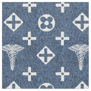 Tela Patrón médico. Logo de los Médicas. jeans azule