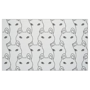 Tela Patrón moderno de arte de línea de gato blanco Fab