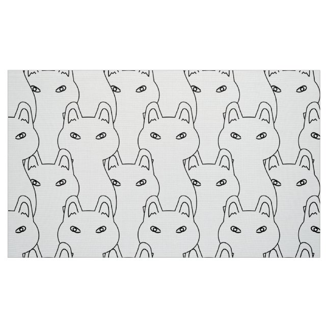 Tela Patrón moderno de arte de línea de gato blanco Fab ("Cuarto gordo" (fat quarter))