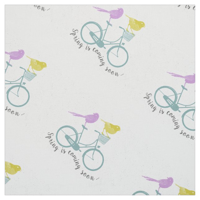 Tela Patrón moderno de bicicleta de menta para pájaros  (Retal)