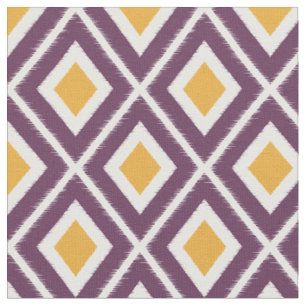 Tela Patrón moderno de ikat amarillo y morado mostaza
