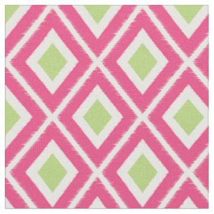 Tela Patrón moderno de ikat rosa y verde limón