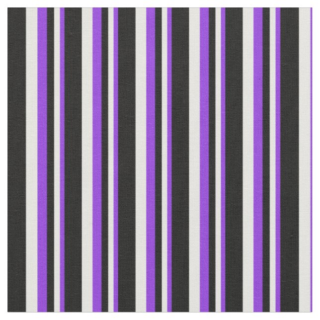 Tela Patrón morado, blanco y lino negro (De cerca)