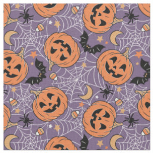 Tela Patrón morado de Halloween de Jack-O-Lantern