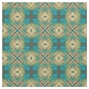 Tela Patrón Mosaico Azteca Verde Azul Turquesa