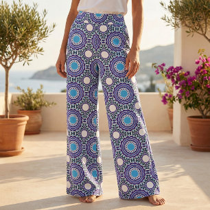 Tela Patrón musulmán bohemio azul y blanco