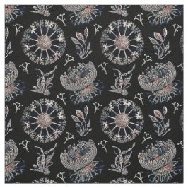 Tela Patrón negro de algas marinas de la medusa de pez 