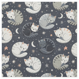 Tela Patrón Nocturno Estrellado de Gatos Durmiendo - Di