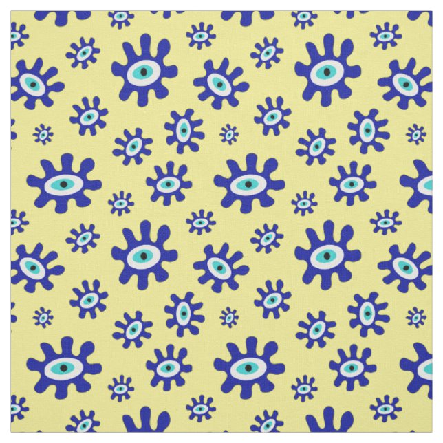 Tela Patrón ocular abstracto azul, amarillo y blanco (Retal)