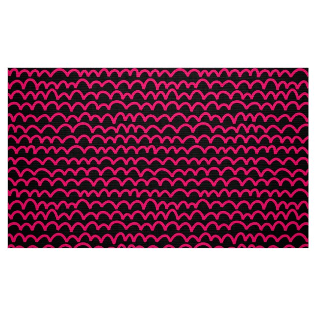 Tela Patrón ondulado - rojo neón sobre negro ("Cuarto gordo" (fat quarter))