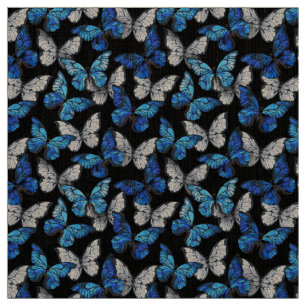 Tela Patrón oscuro sin foco con mariposas azules morfo