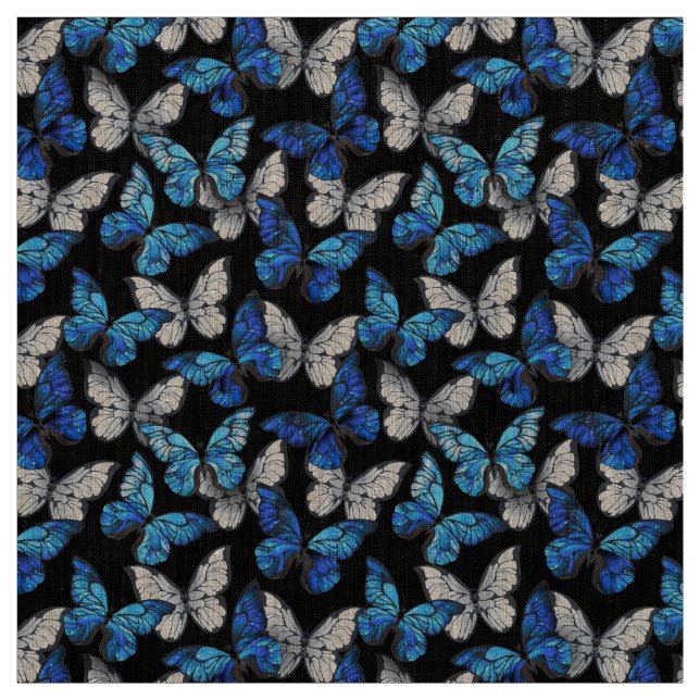 Tela Patrón oscuro sin foco con mariposas azules morfo (Retal)
