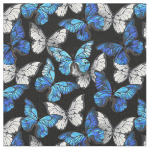 Tela Patrón oscuro sin foco con mariposas azules morfo