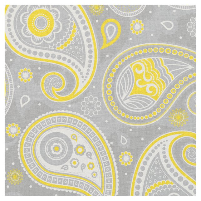 Tela Patrón paisley amarillo y gris (De cerca)