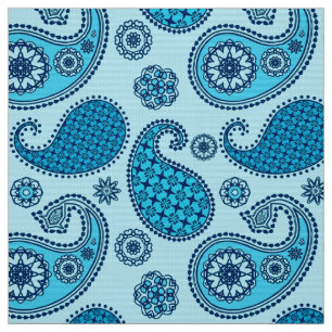 Tela Patrón paisley, azul celeste y cobalto