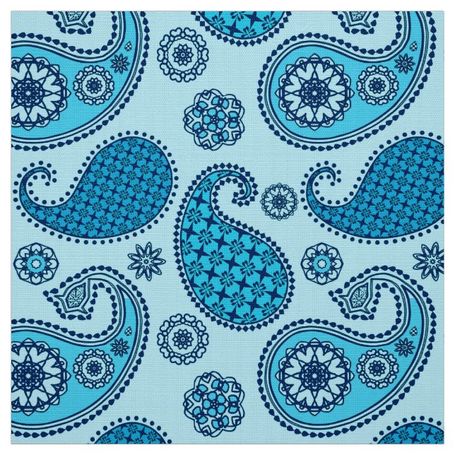 Tela Patrón paisley, azul celeste y cobalto (Retal)