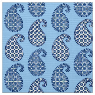 Tela Patrón paisley, azul cielo, marina y blanco
