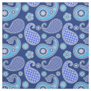 Tela Patrón paisley, azul cobalto y blanco