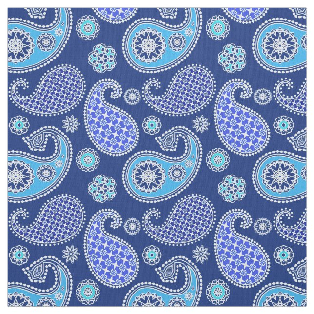 Tela Patrón paisley, azul cobalto y blanco (Retal)