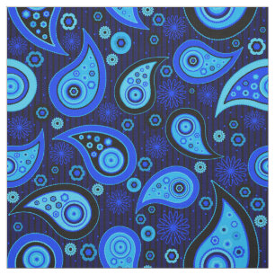 Tela Patrón paisley azul negro