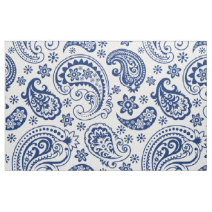 Tela Patrón Paisley azul y blanco