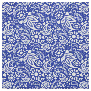 Tela Patrón paisley azul y blanco