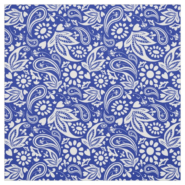 Tela Patrón paisley azul y blanco (Retal)