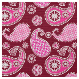 Tela Patrón paisley, borgoña, rosa y blanco