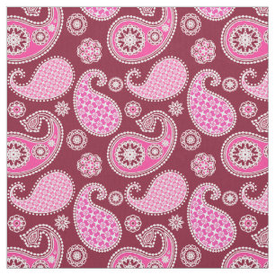 Tela Patrón paisley, borgoña, rosa y blanco