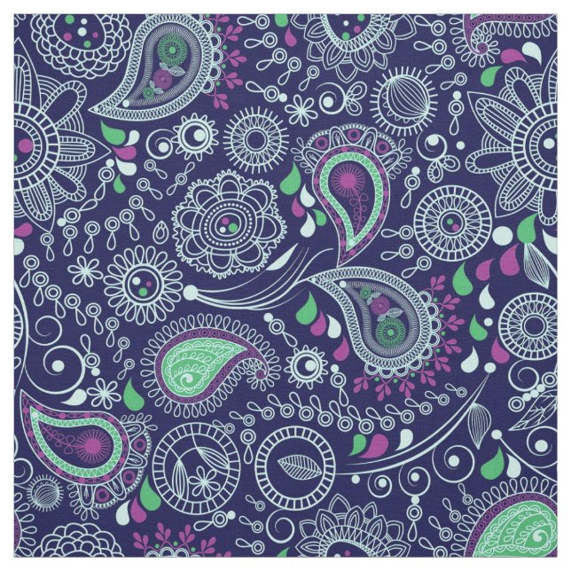 Tela Patrón paisley de Doodle Azul oscuro (Retal)