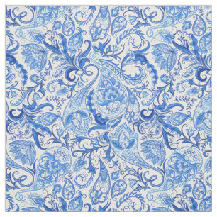 Tela Patrón Paisley Floral Azul Oscuro Y Claro